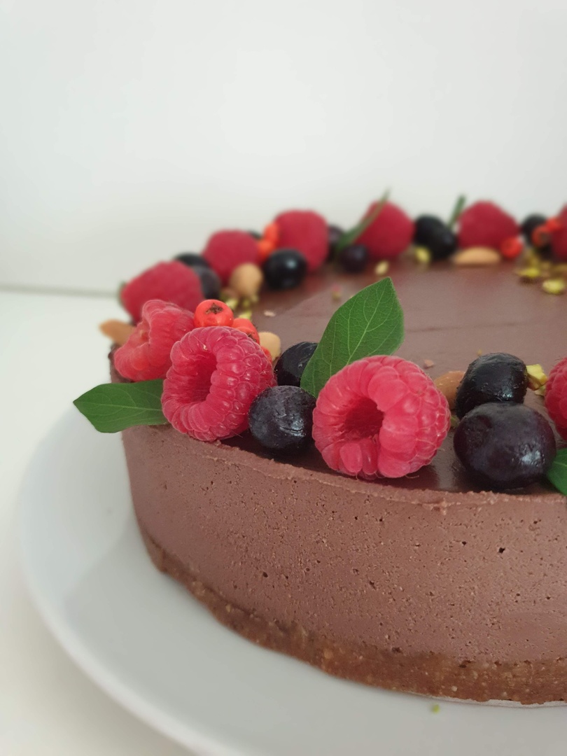 Chocolade cheesecake met frambozen vulling