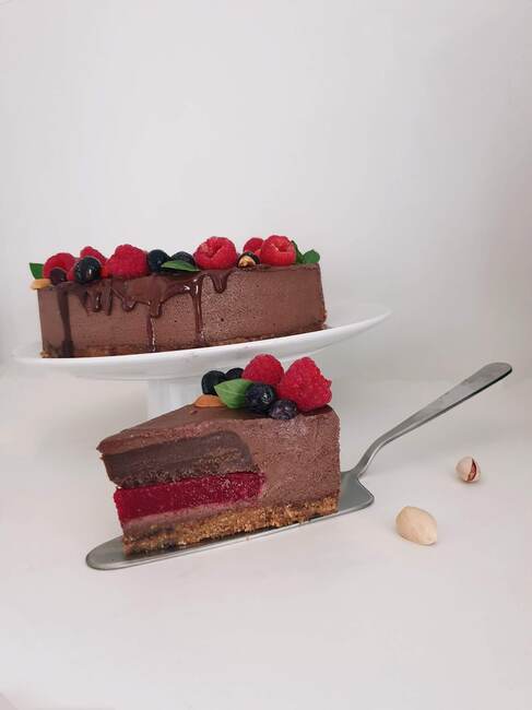 Chocolade cheesecake met frambozen vulling