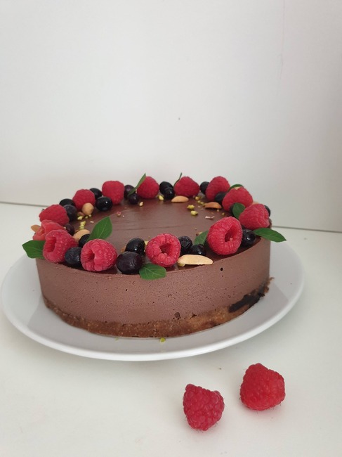 Chocolade cheesecake met frambozen vulling