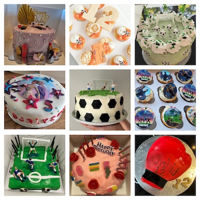 Verschillende taarten gebakken voor jarige kinderen