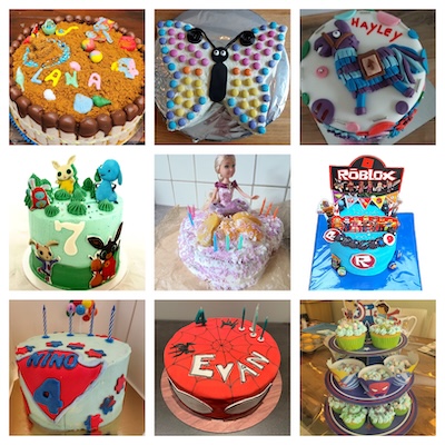 Nog meer verschillende taarten gebakken voor jarige kinderen